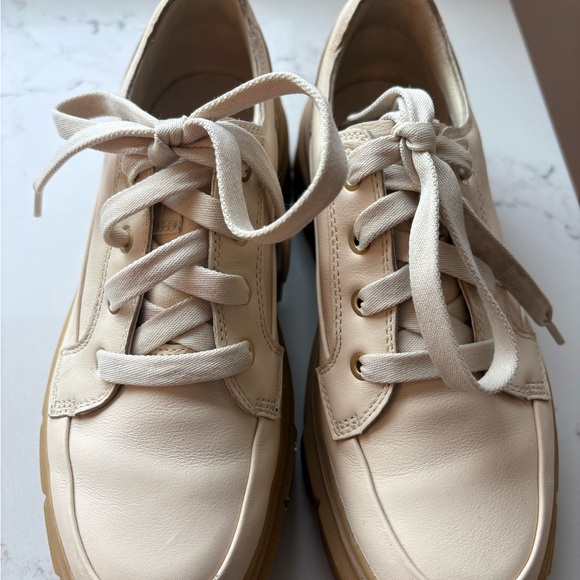 Sorel Shoes - Sorel Cream Leather Women's Sneakers with Tan Sole